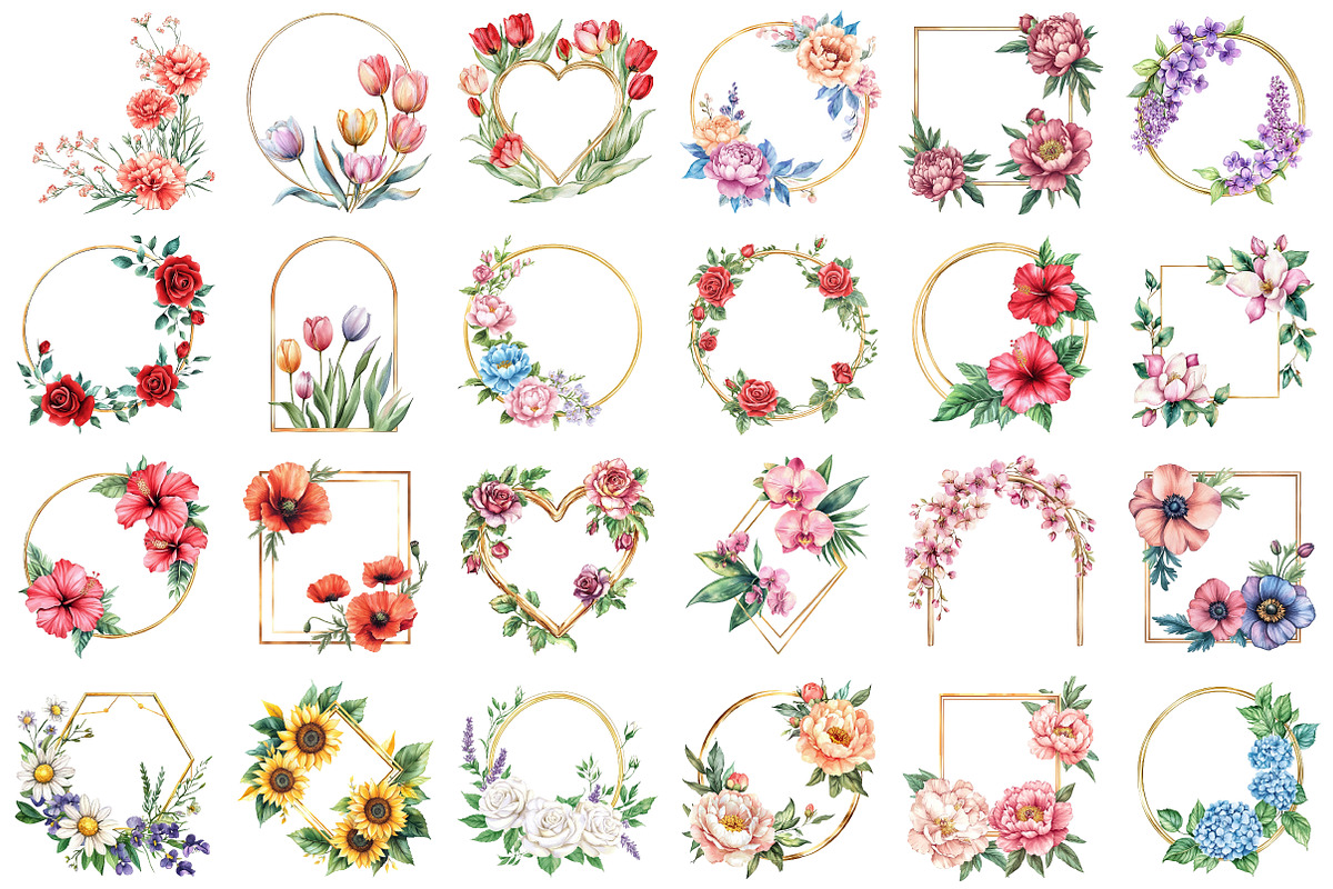Garden Flower Frames Gold Watercolor, an Illustration by Sublimation Artist (Photo 2 of 6)