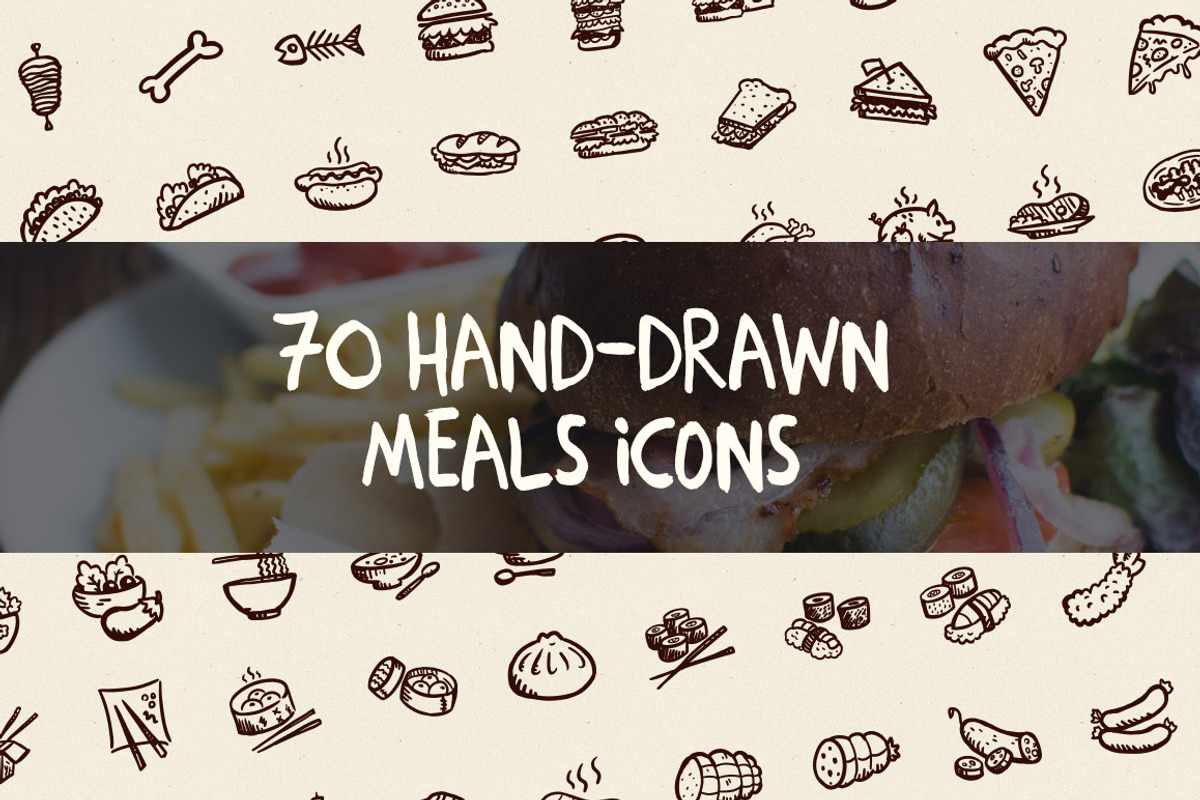 70 Hand-Drawn Meals Icons, an Icon by Hand-Drawn Goods (Photo 1 of 2)