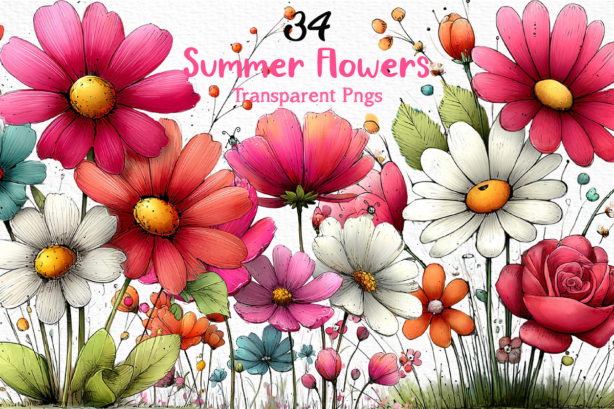 Whimsical Summer Flowers Clipart, an Illustration by Craft Nest (Photo 1 of 12)
