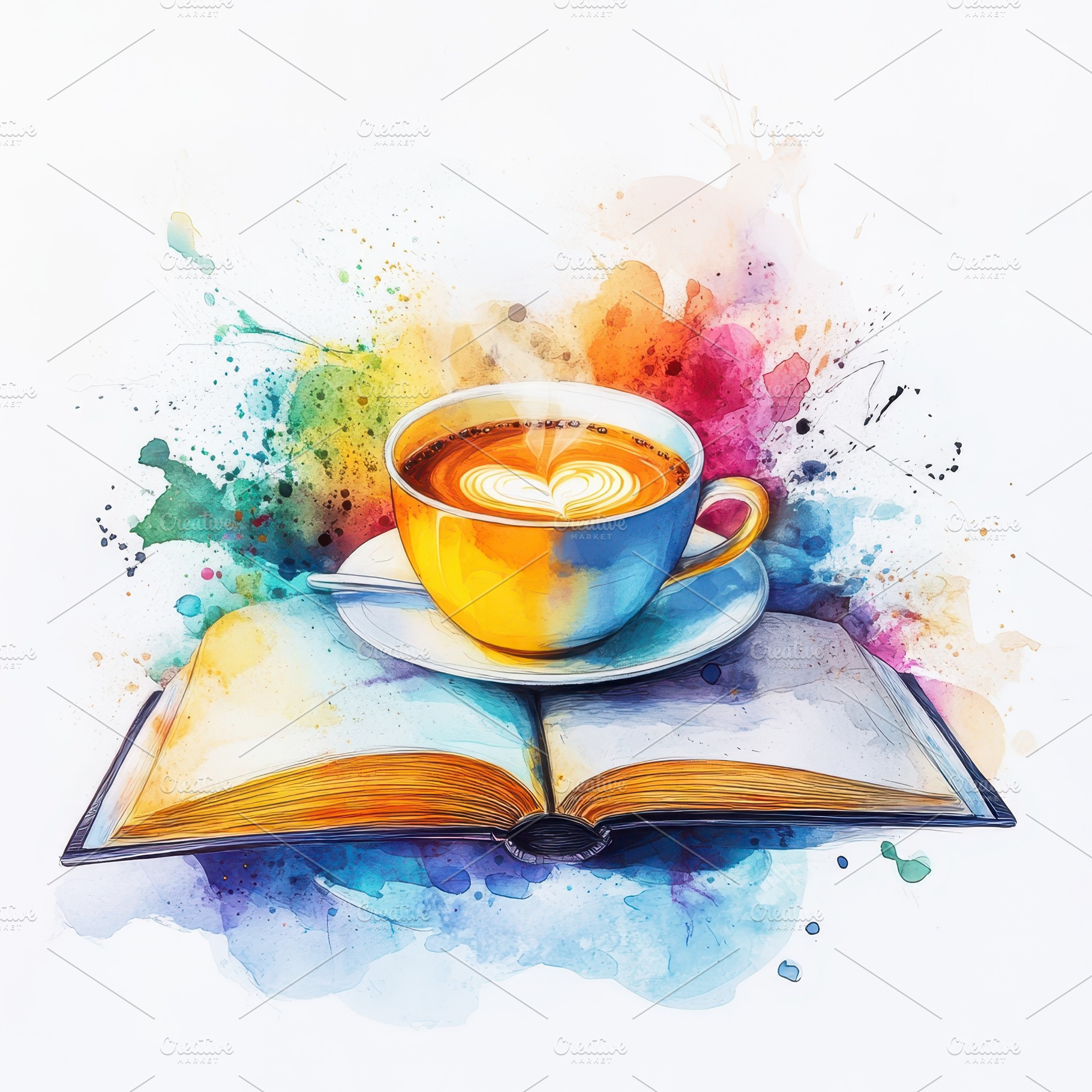 A heart latte art in a yellow cup si, a Food & Drink Photo by Pixeness Studio
