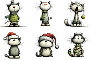 Quirky Funny Christmas Cat Clipart, an Illustration by CraftArtStudio (Thumbnail 3 of 6)