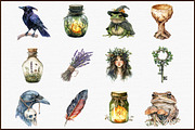 Watercolor Forest Witch Clipart, an Illustration by Sublimation Artist (Thumbnail 3 of 6)