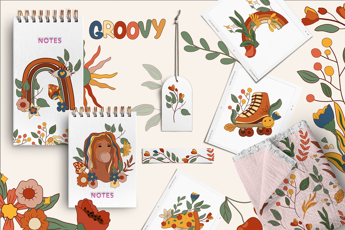 POSITIVE RETRO, BOHO GROOVY CLIPART, a Decorative Illustration by Usis (Photo 6 of 20)