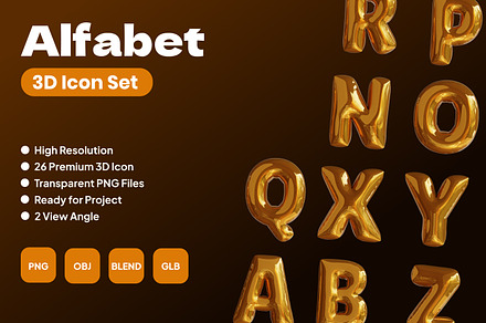Alphabet 3D Icon Set, an Object 3D Model by Permadi Creative