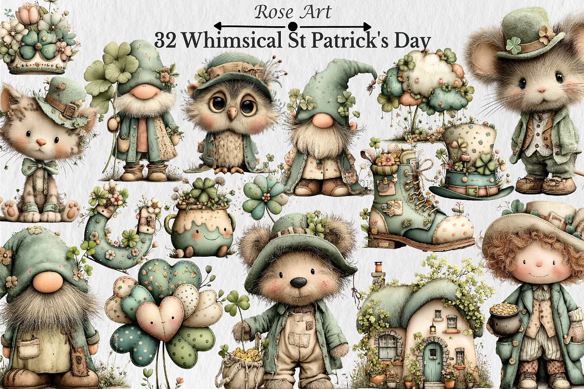 Whimsical St Patrick's Day Clipart, a Seasonal Illustration by Rose Art (Photo 1 of 6)