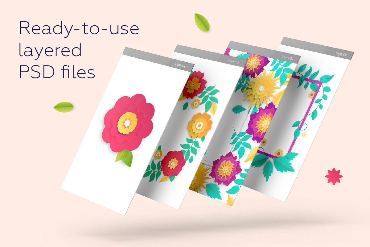 Paper Cut Flowers Card Kit, a Templates & Theme by Boyko Pictures (Photo 4 of 17)