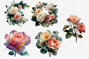 Watercolor Roses Peonies Clip Art, an Illustration by Designworld (Thumbnail 3 of 6)