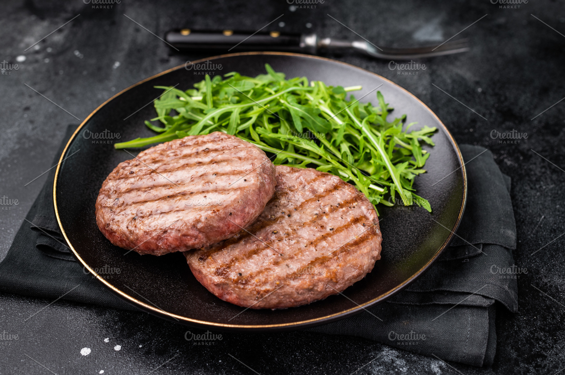 Grilled beef and pork meat patty paired with fresh veggies, an e, a Food & Drink Photo by composter-box@mail.ru