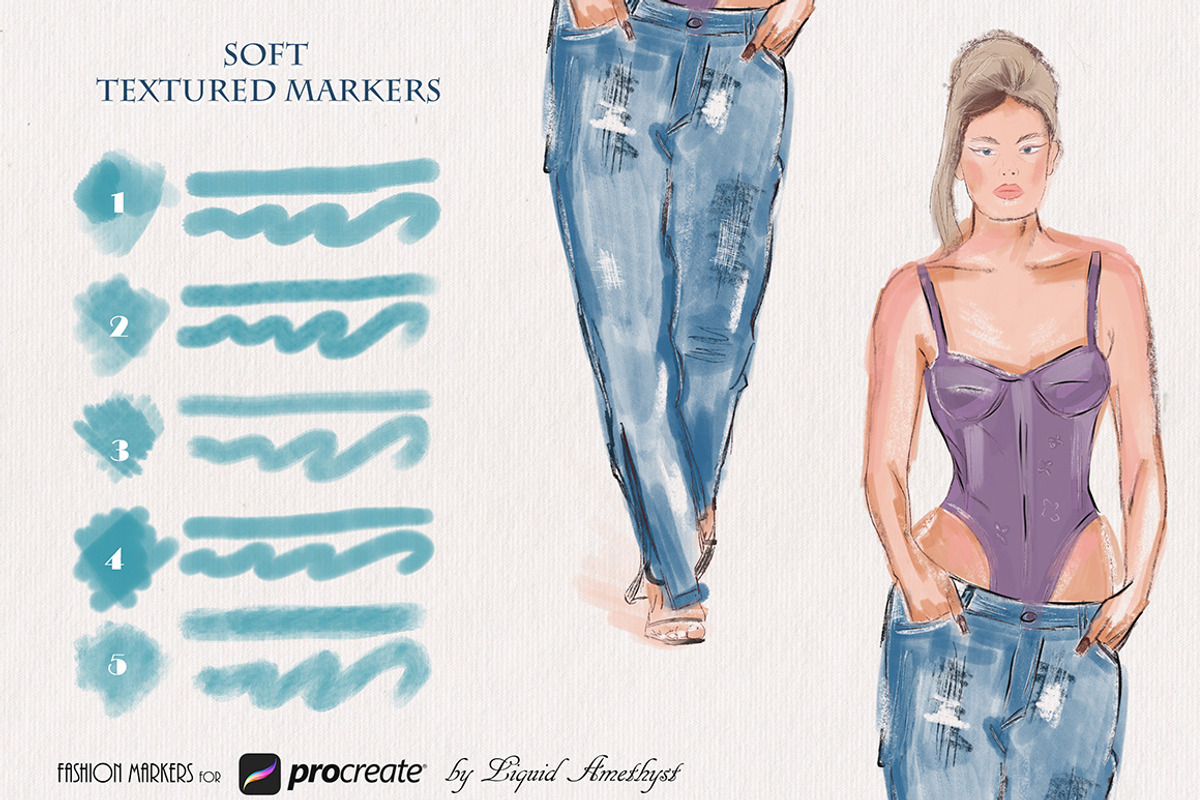 Fashion Markers Set for Procreate, a Brush Add-On by Liquid Amethyst Art (Photo 7 of 11)