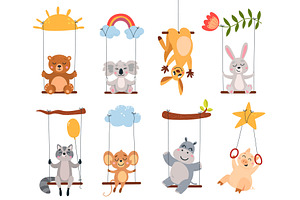 Funny animals on swings. Kangaroo, an Animal Illustration by LadadikArt