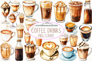 Watercolor Coffee Drinks Clipart, an Illustration by Watercolor design