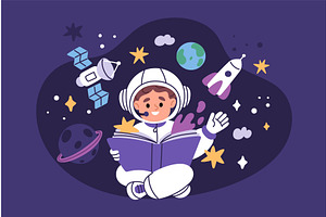 Reading space book. Funny boy reads, an Education Illustration by YummyBuum