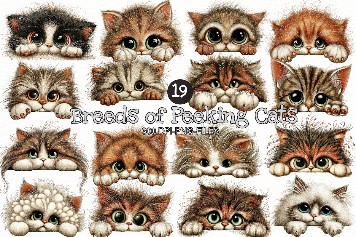 Breeds of Peeking Cats New Clipart, a Seasonal Illustration by Designworld (Photo 1 of 5)