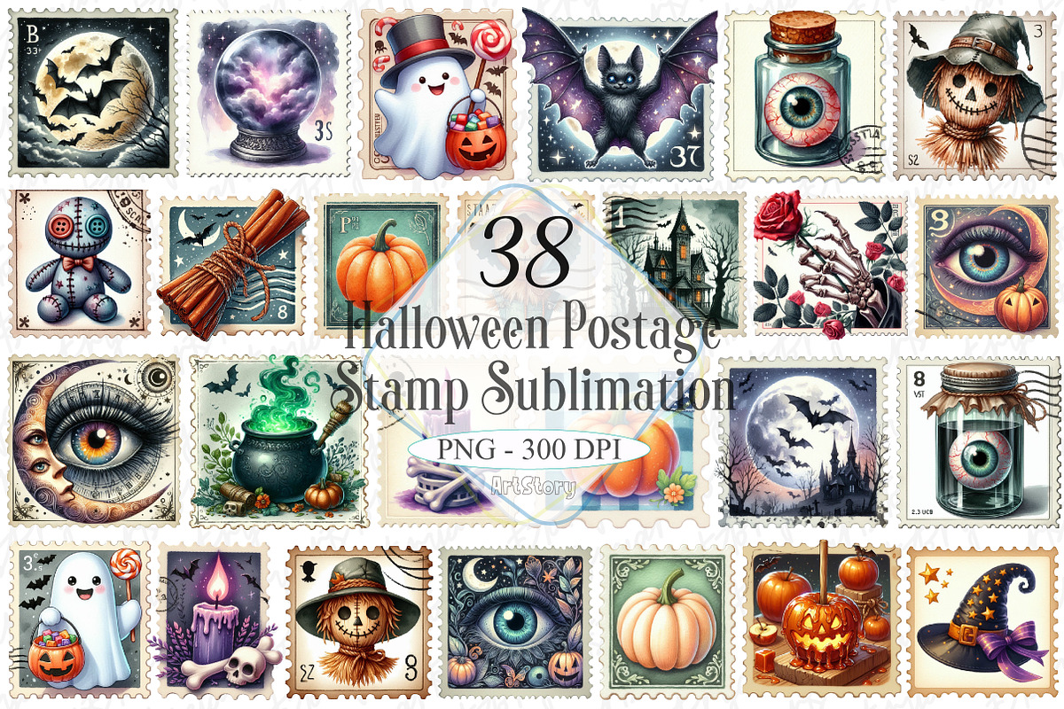 Halloween Postage Stamp Sublimation, a Graphic by designcity5 (Photo 1 of 5)