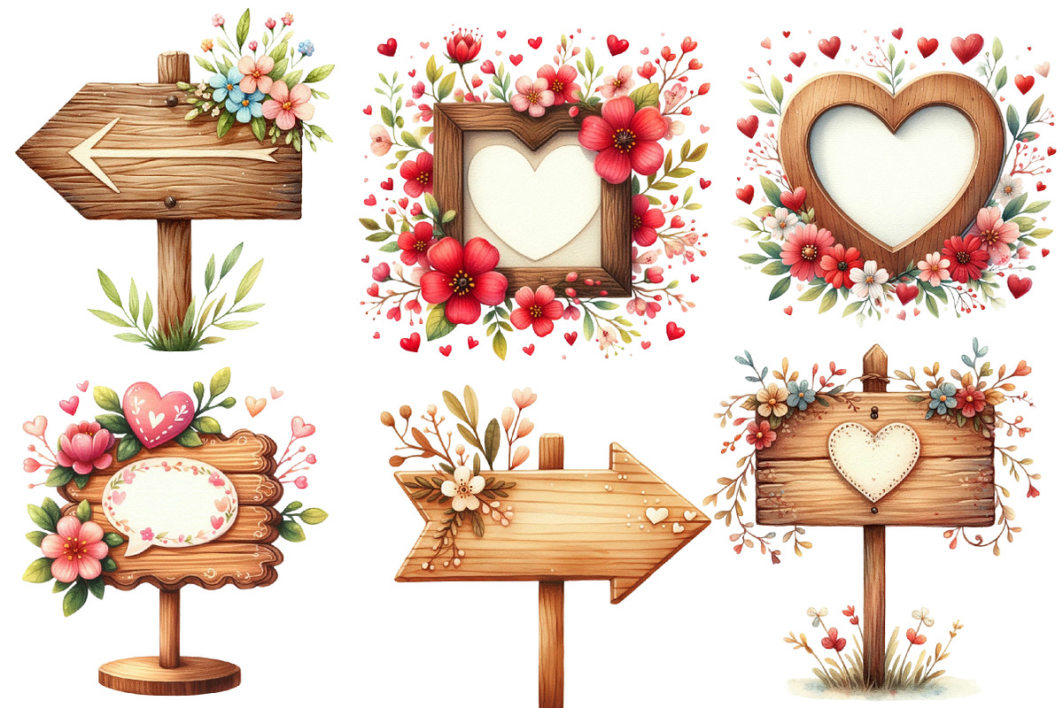 Valentine Wooden Signs Clipart, an Illustration by Designworld (Photo 2 of 5)