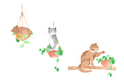 Plants & Cats Watercolor Clipart, an Animal Illustration by natalisart (Thumbnail 10 of 13)