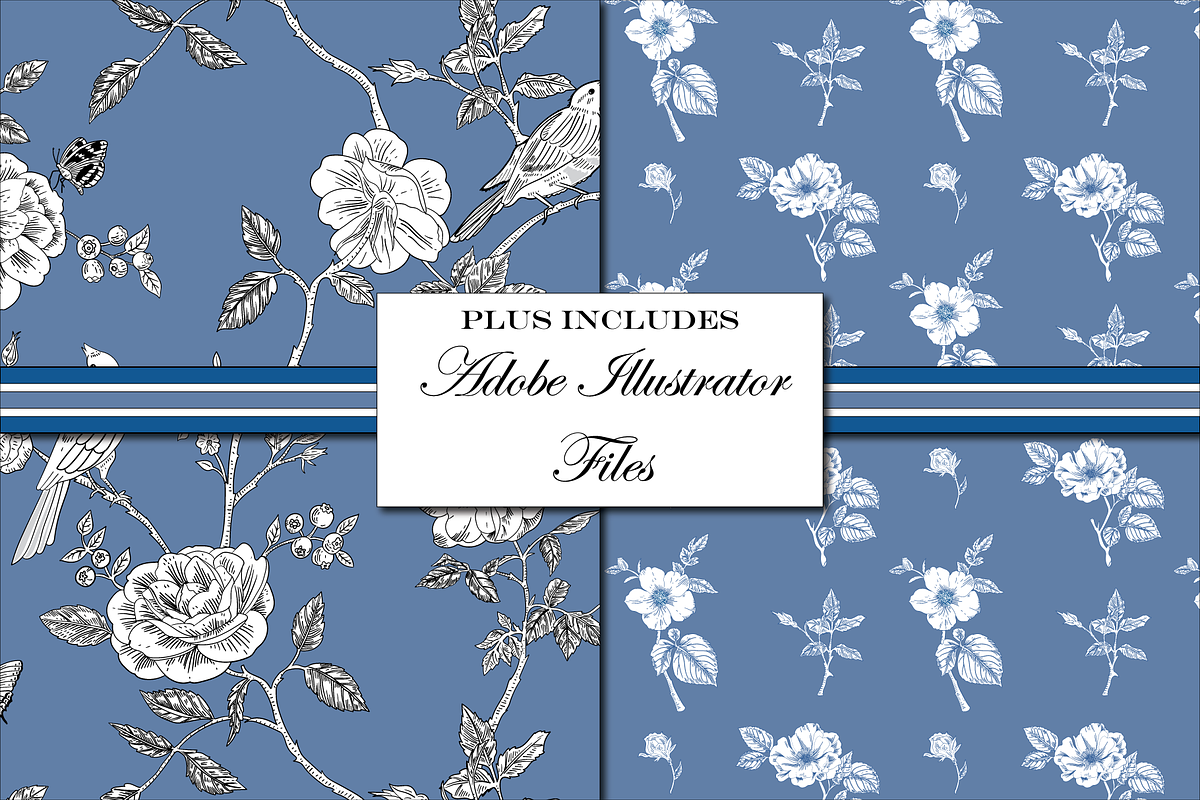 Toile de Jouy Patterns - Blue White, a Pattern Graphic by RachelStudio (Photo 6 of 8)