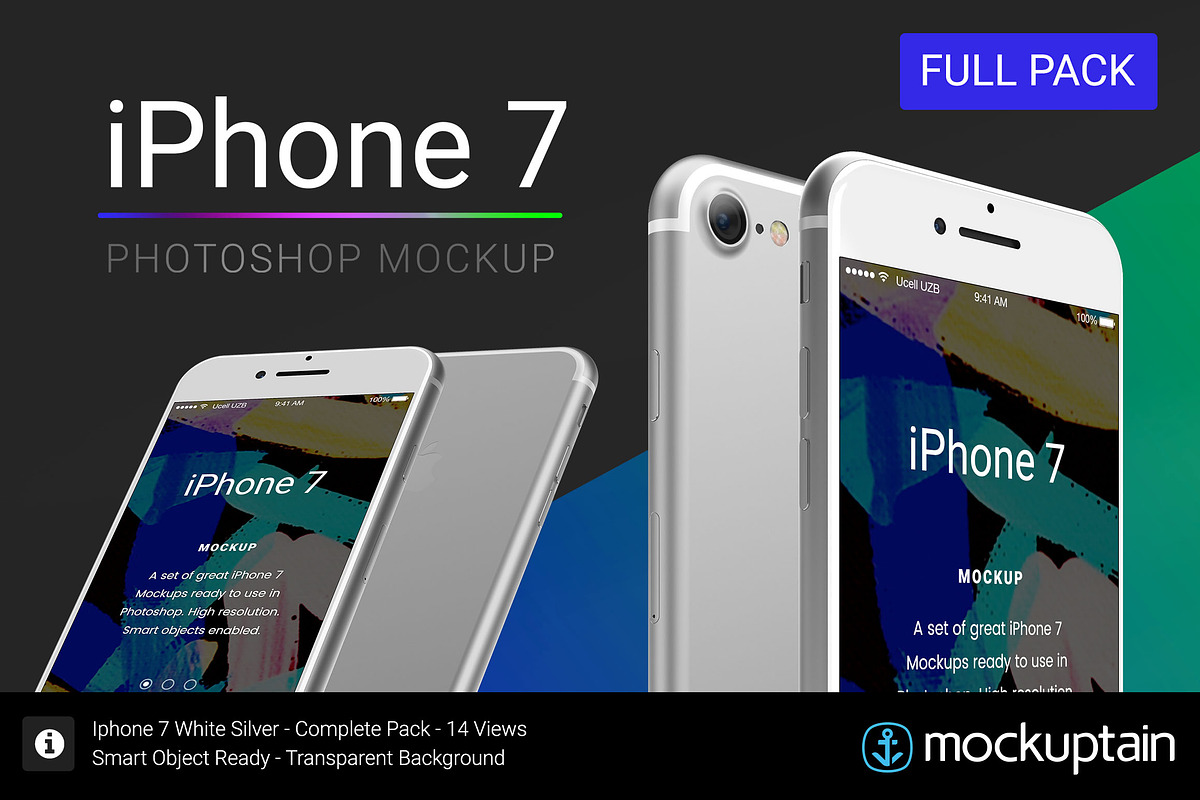 Iphone 7 Mockup White Full Pack, an iPhone Mockup by mockuptain (Photo 1 of 10)