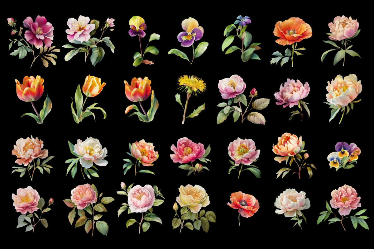 100 Floral Watercolor Illustrations, an Object Graphic by Nocturnal Wolf (Photo 9 of 13)