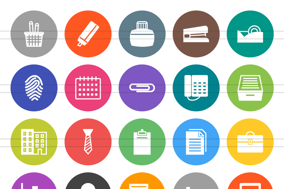 50 Office Flat Round Icons preview 2