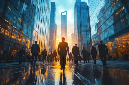 Business people walk in financial, a Background Photo by Pixeness