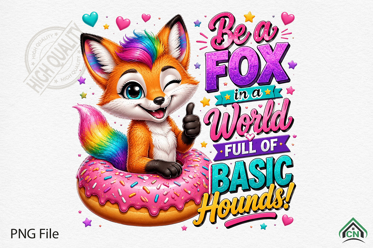 Rainbow Fox Donut Cheer PNG, a Seasonal Illustration by Craft Nest (Photo 1 of 5)