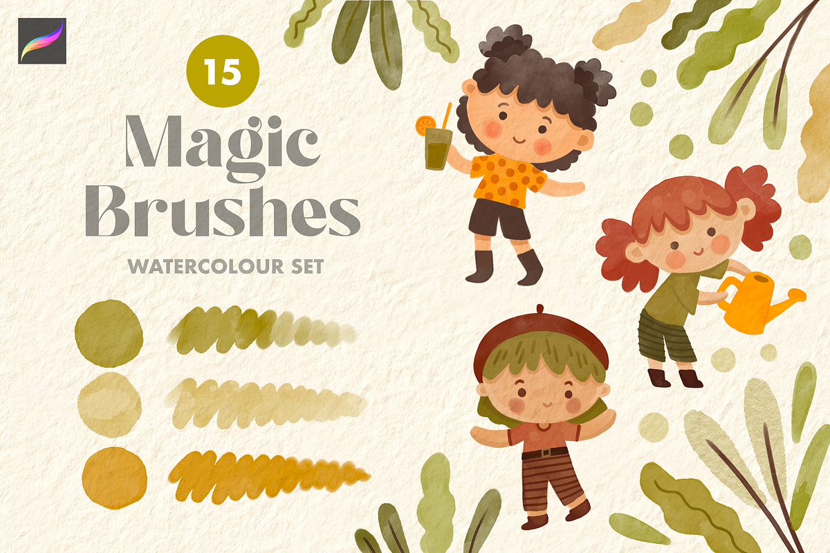 Procreate Watercolor Cozy Brush Set, a Brush Add-On by Moon House Shop (Photo 1 of 4)
