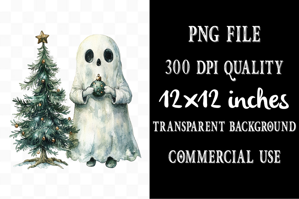Cute Christmas Holiday Ghosts PNG, an Illustration by Designking (Photo 4 of 5)