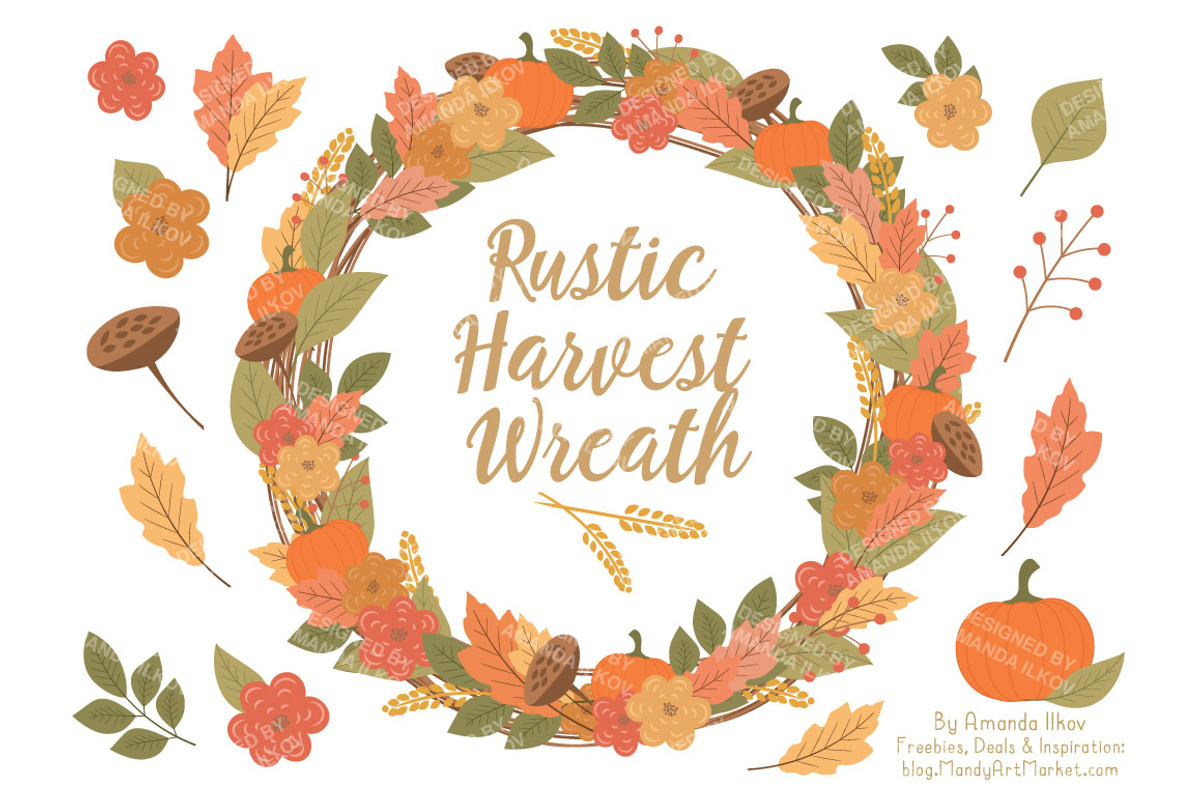 Fall Harvest Wreath Vectors, an Illustration by Amanda Ilkov (Photo 1 of 4)