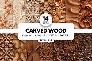 14 Carved Wood Digital Papers