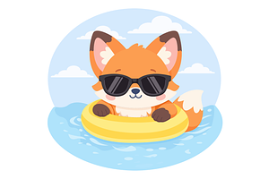 Cartoon Fox Relaxing at the Beach, an Animal Illustration by Artpon Illustration