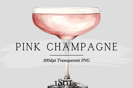 Pink Champagne Cocktail Illustration, an Illustration by 1801Prints