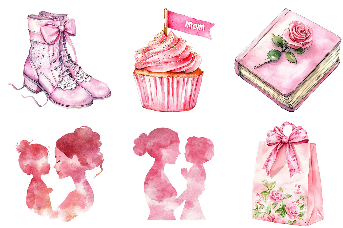 Pink Coquette Mother's Day Clipart, an Illustration by Watercolor design (Photo 4 of 10)