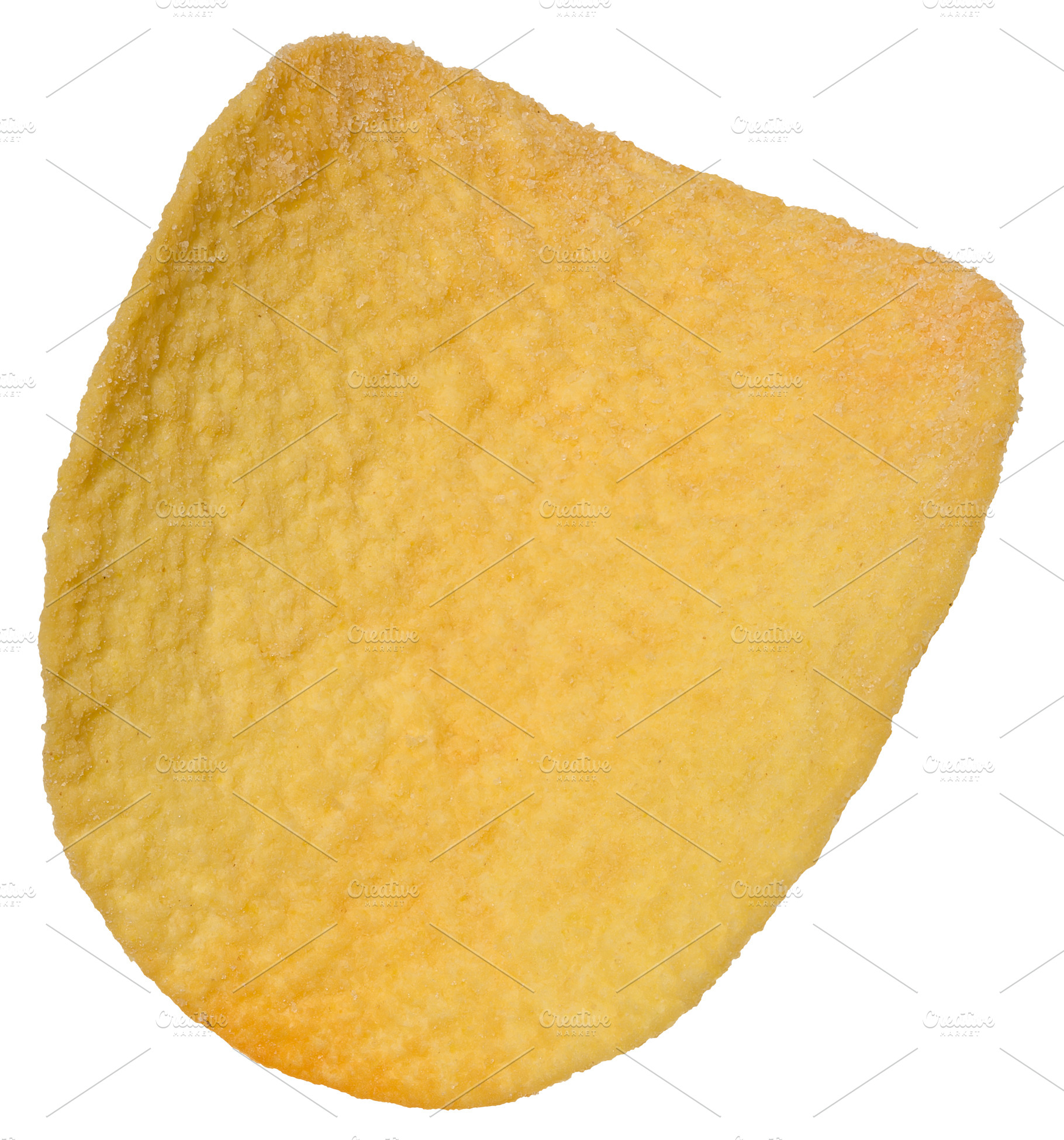 Close up of one saddle shaped potato chip isolated on background, a Food & Drink Photo by ndanko