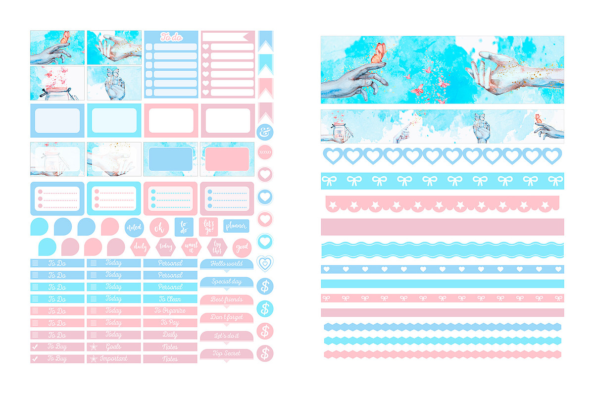 Blue Watercolor Planner Sticker Set, a Design Template by DigitalDesignAI (Photo 3 of 4)