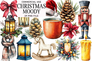Watercolor Moody Christmas Clipart, an Illustration by Daily.Designs