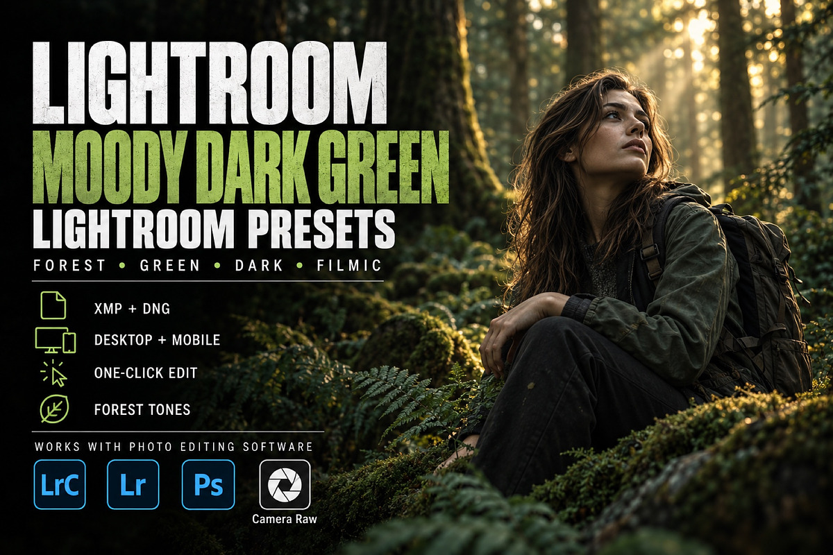 Moody Dark Green Lightroom Presets, a Preset Add-On by AAA Presets (Photo 1 of 19)