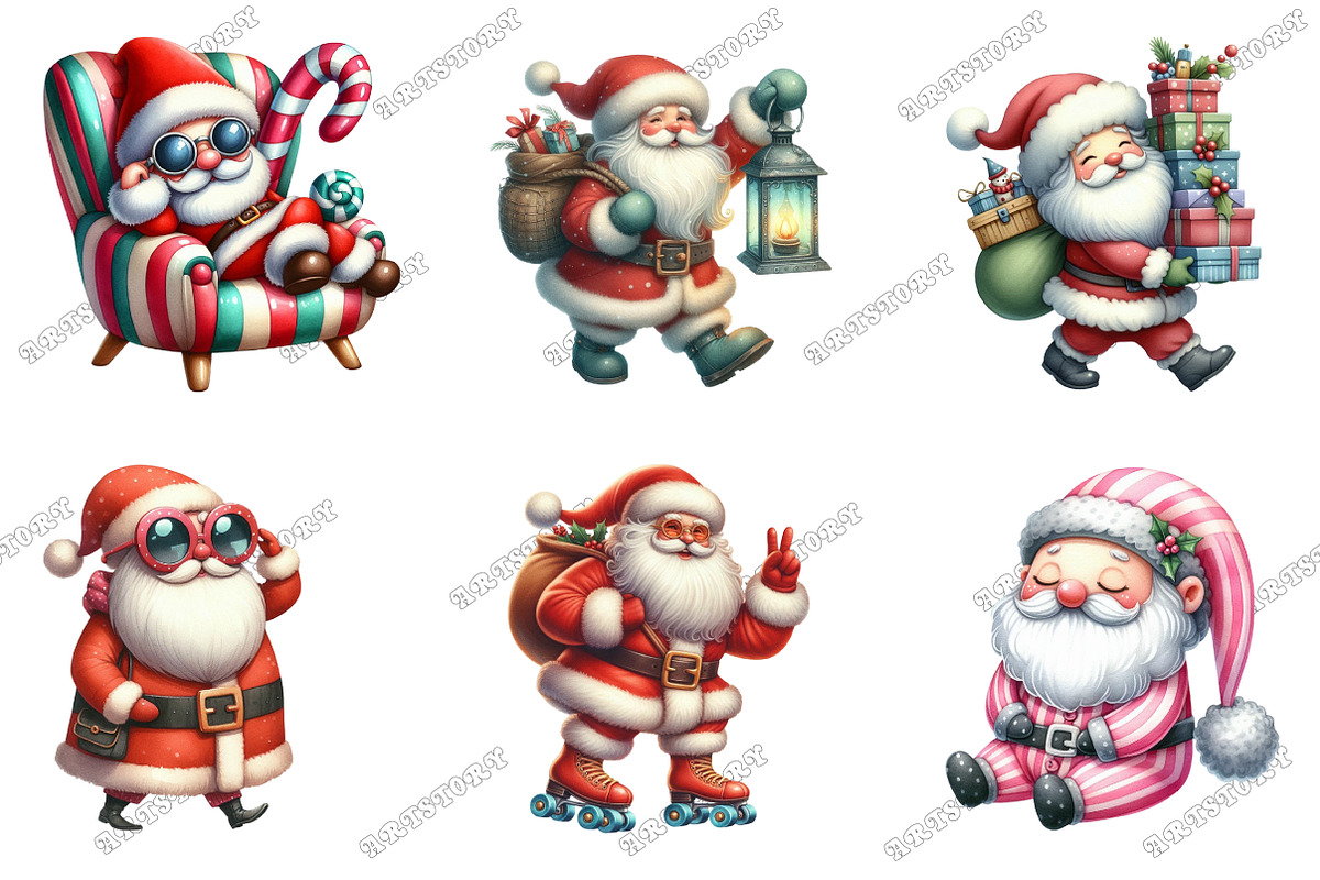 Quirky Whimsical Santas Clipart, an Illustration by designcity5 (Photo 2 of 5)