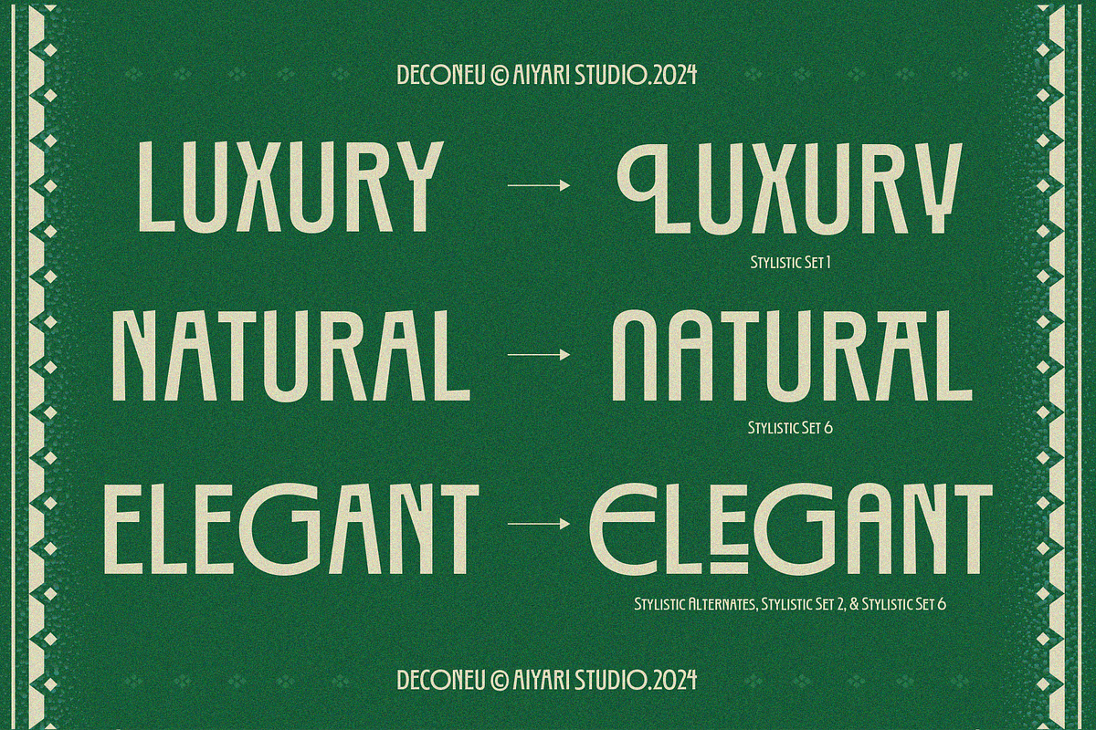 Deconeu Modern Art Deco Typeface, a Sans Serif Font by Aiyari (Photo 5 of 10)