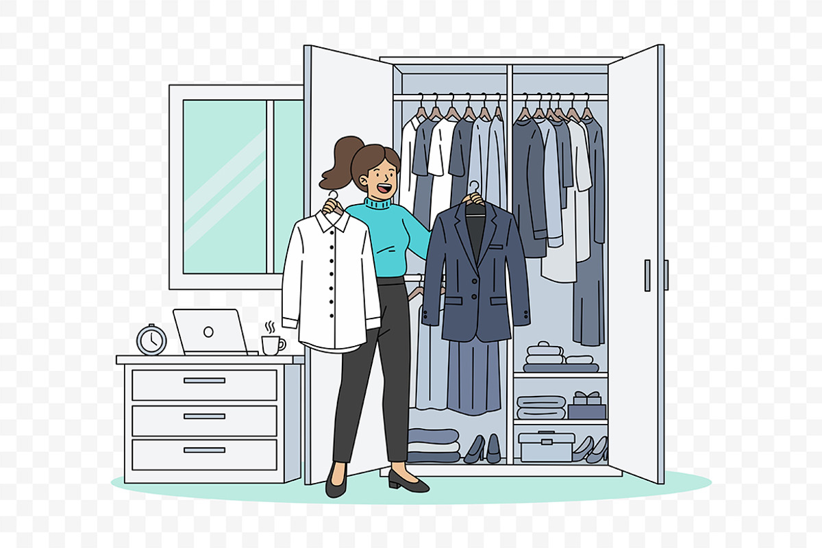 Young Woman Preparing Work Outfit, a Work Illustration by Partikusi Design (Photo 3 of 3)