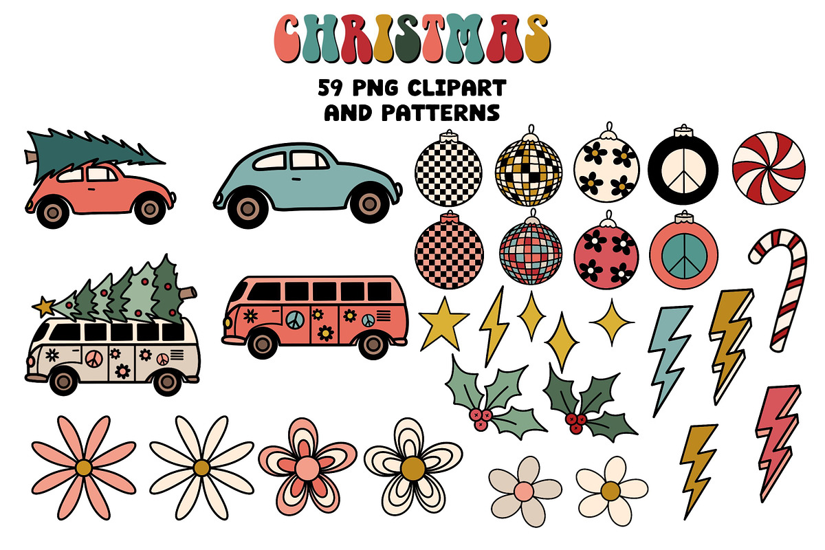 Groovy Christmas Clipart & Patterns, a Graphic by Brush Lab (Photo 3 of 7)