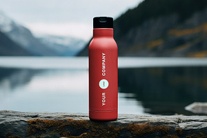 Lakeside Water Bottle PSD Mockup