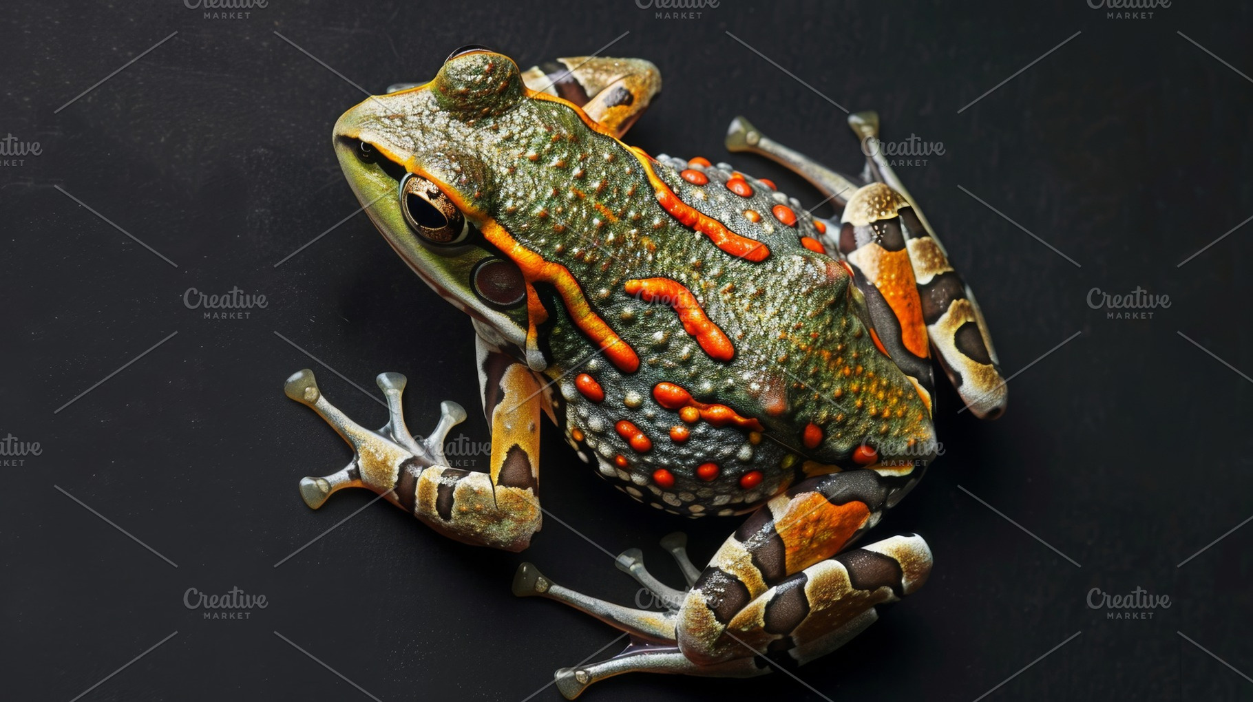 Frog on a black background, an Animal Photo by Handmadefont