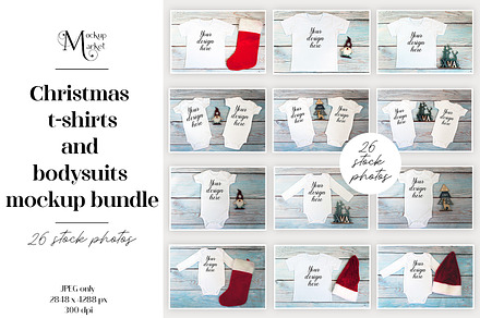 Christmas t-shirts, bodysuit mockups