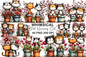 Spring Flower Pot Nursery Cat Clipar, an Illustration by CraftArtStudio