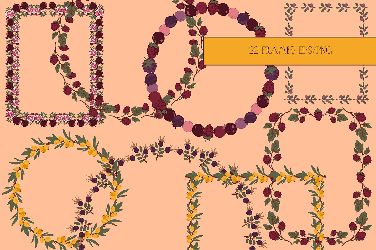 Botanical fruit clipart & frames, a Food Illustration by Carpet Tapete Pretzel (Photo 3 of 11)