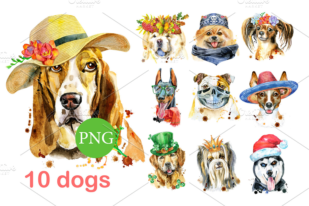 10 watercolor dog portraits 3, an Animal Illustration by Watercolor fantasy (Photo 1 of 5)