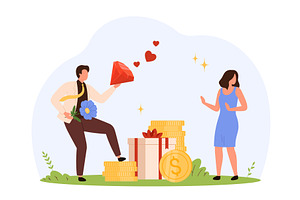 Man Trying To Buy Womans Love, an Object Illustration by Flashvector