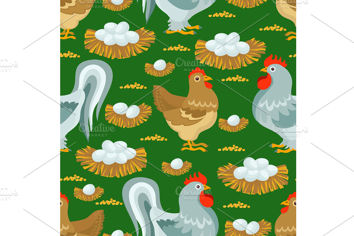 Domestic chickens and roosters with, an Animal Illustration by Vectorbuum