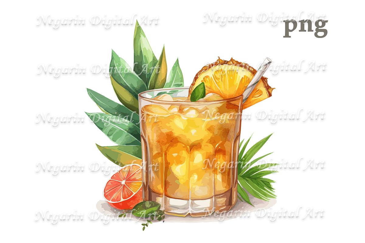 Tropical Watercolor Cocktail Clipart, an Object Graphic by Negarin Digital Art (Photo 2 of 9)